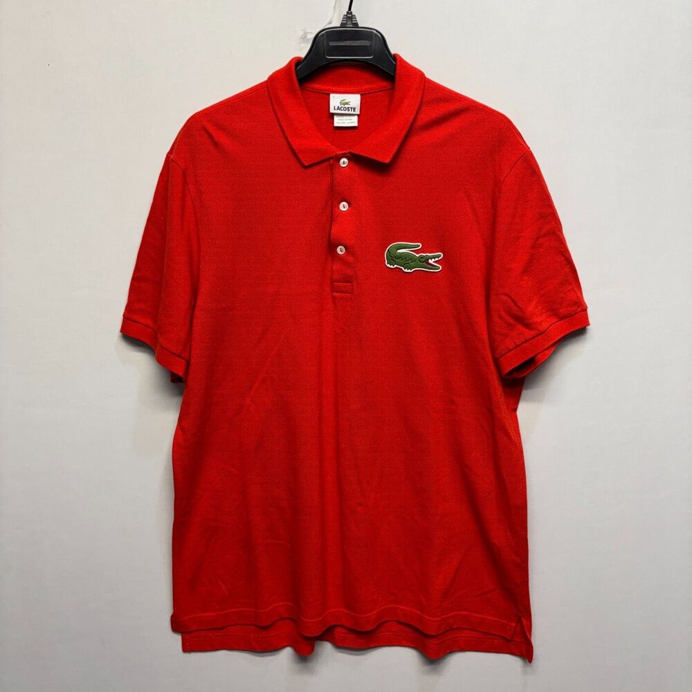 Lacoste Men's Red Pique Polo Shirt with Big Crocodile Logo